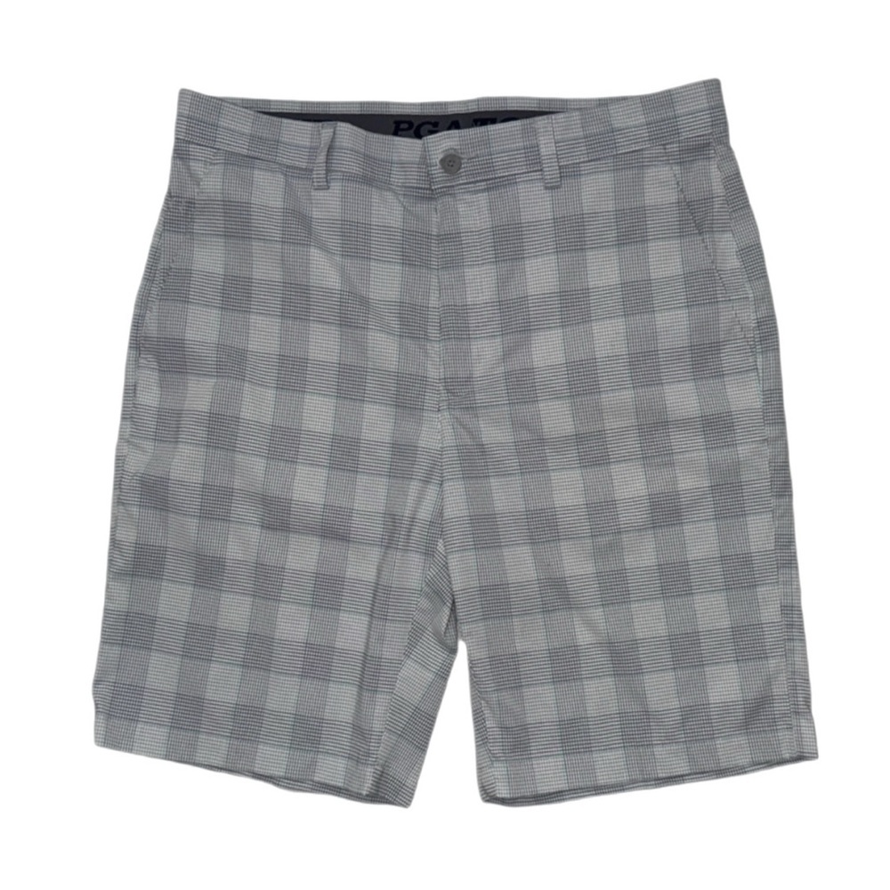 PGA TOUR Plaid Golf Performance Stretch Shorts Gray w/ Blue Hue Men’s Size - 34